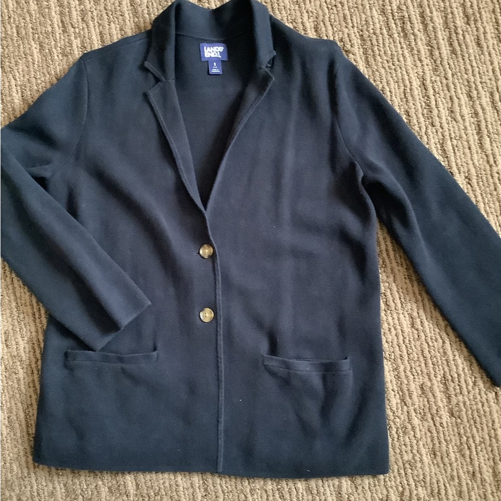 Lands' End Black knit Two-Button Blazer